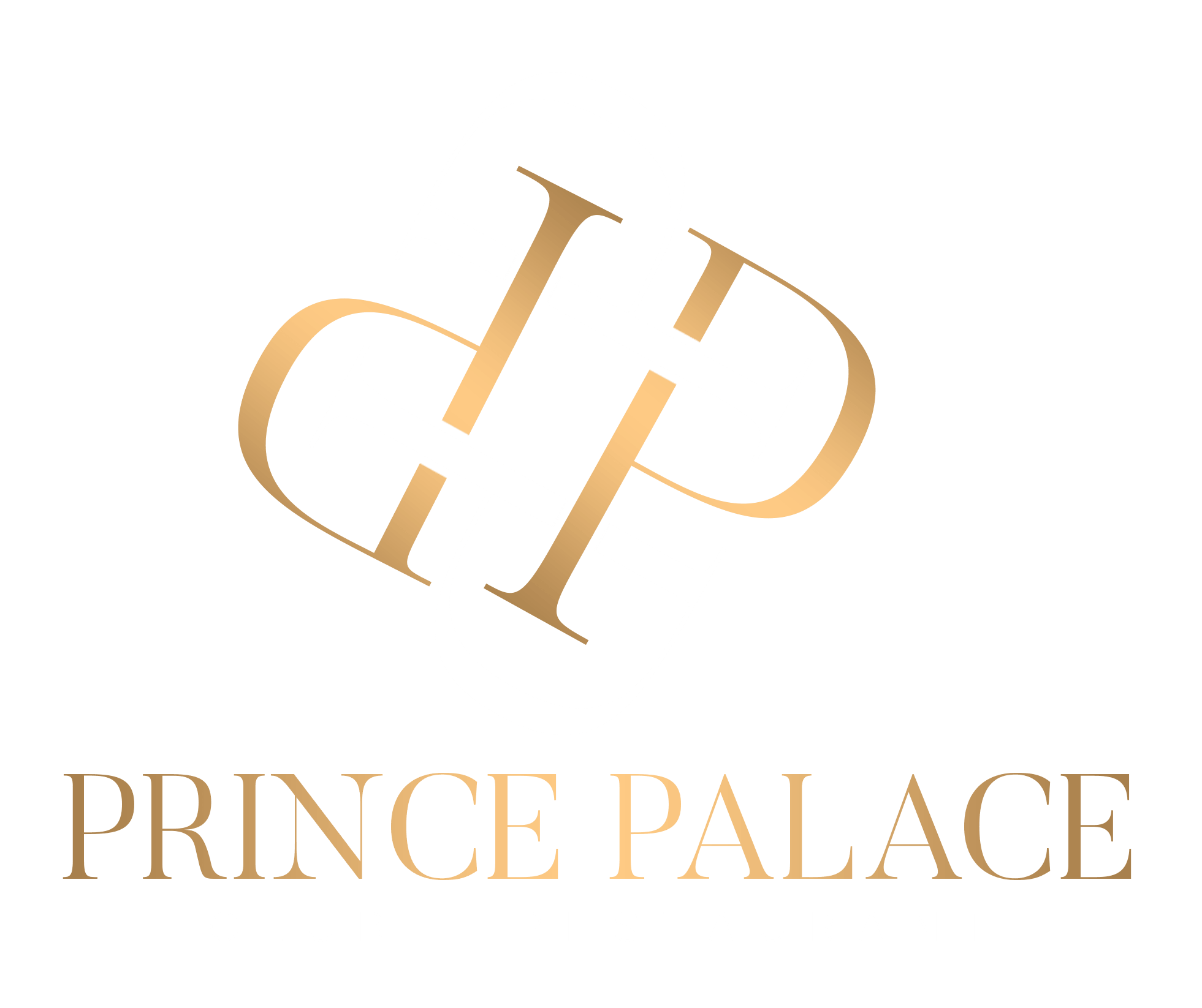 Logo doré du Prince Palace avec une couronne au-dessus d'un écusson stylisé, comportant une lettre "P" élégante, accompagné des mots "Restaurant Bar Lounge" en bas.